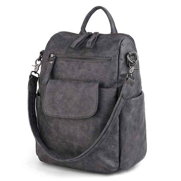 9124 Backpack Purse 3 ways PU Washed Leather Rucksack Shoulder Bag Two-tone main image 6